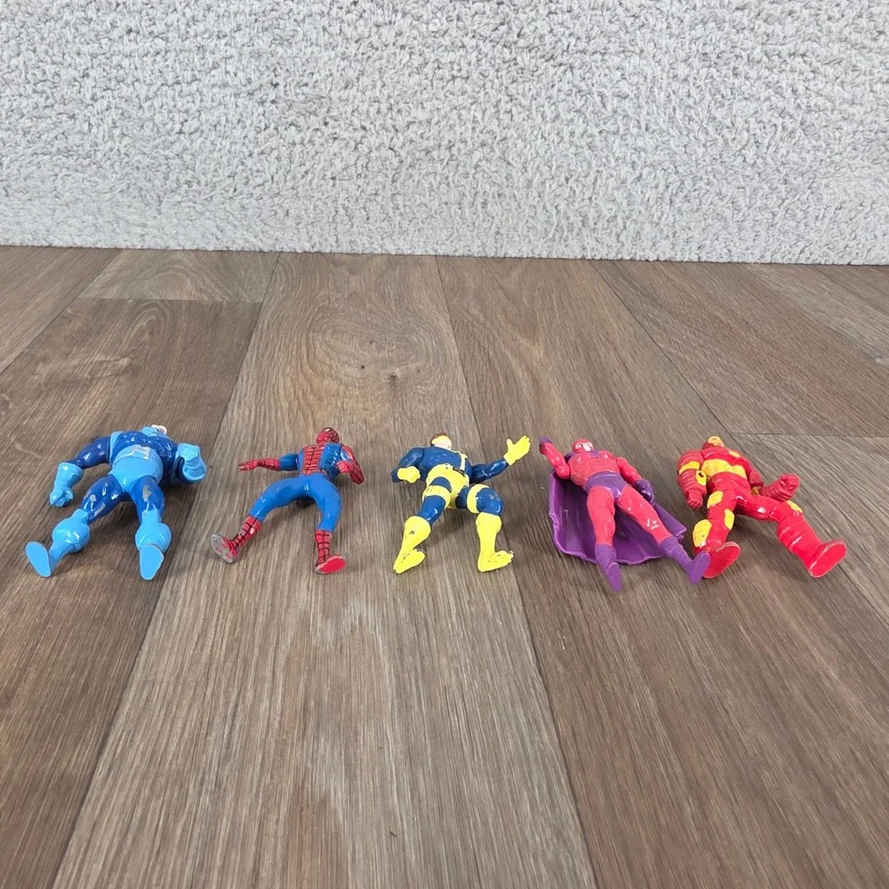 Vintage Marvel Diecast Metal Figures Lot Spider-Man Iron Man X-Men 80s 90s 5pc